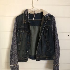Free People Knit Hooded Denim Jacket